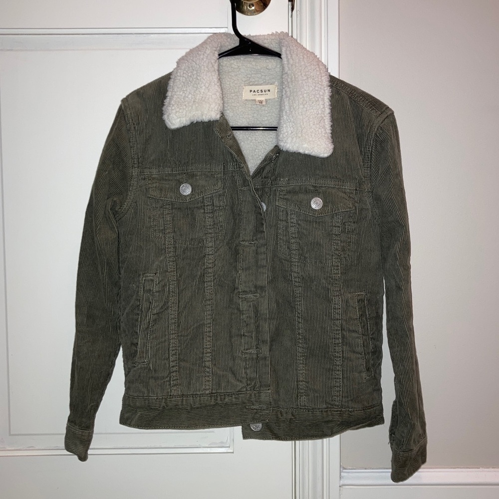 Pacsun fleece lined green corduroy jacket